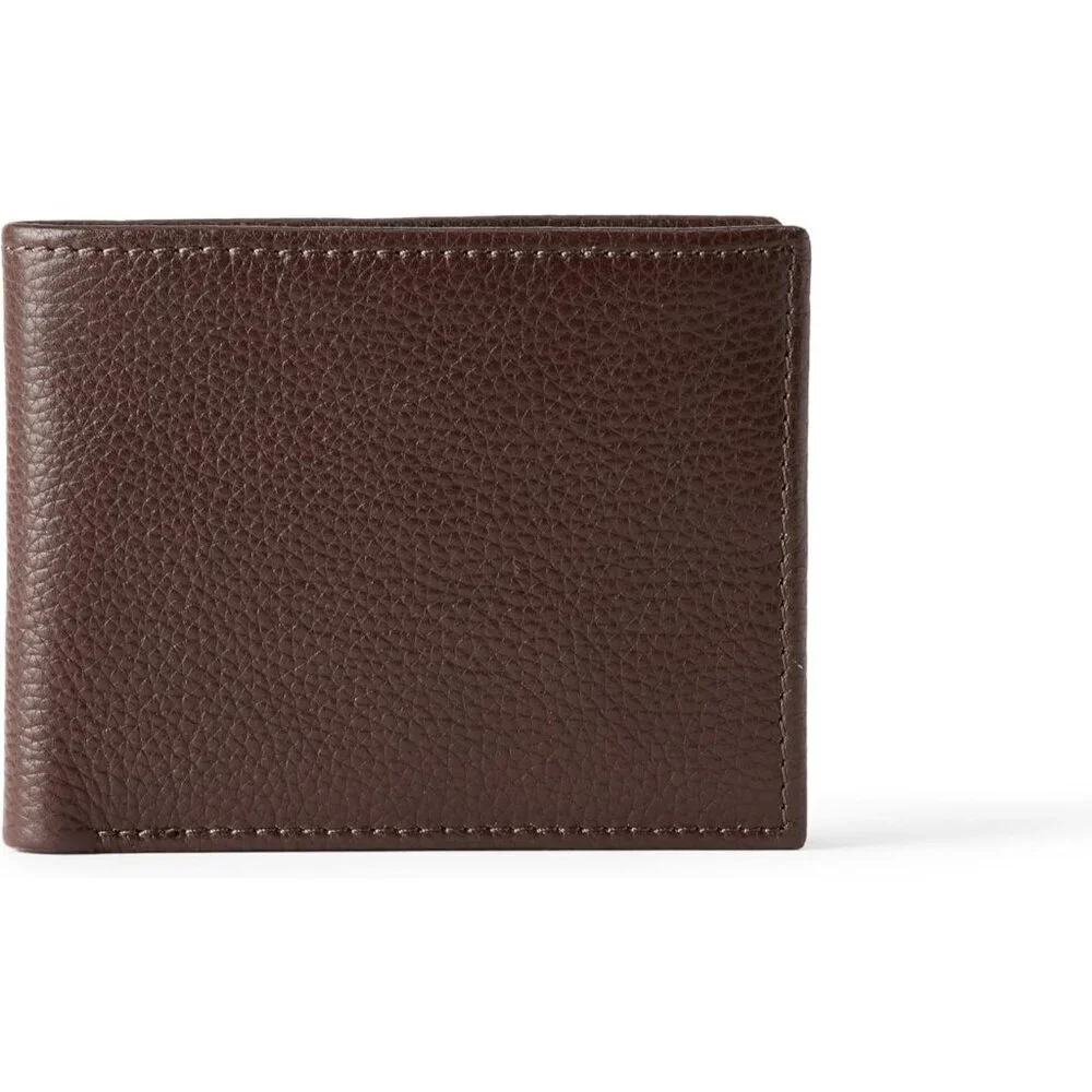 Men's Full Grain Leather Brown Classic Bifold Wallet Card Style Slip Pocket